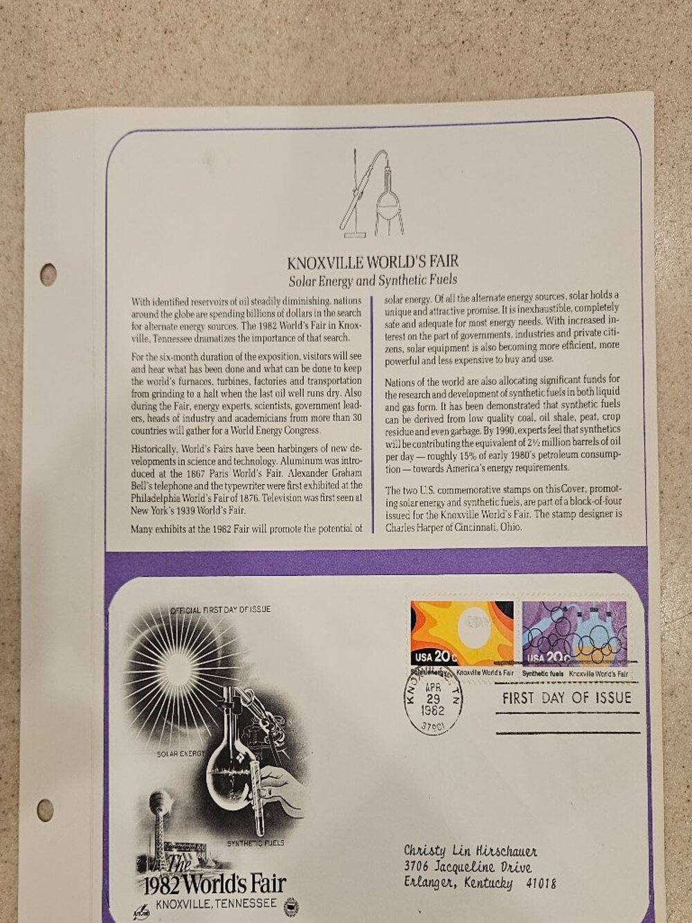 RARE COLLECTIBLE USPS 1ST DAY ISSUE COVER 1982 WORLDS FAIR STAMP ENVELOPE FDC